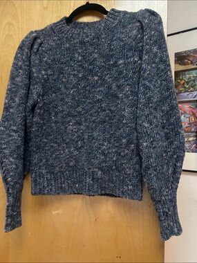 Madewell Blue Speckled Puff-Sleeve Sweater